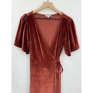 Baltic Born Velvet Wrap Dress Womens Small Orange Rust Maxi Holiday Christmas